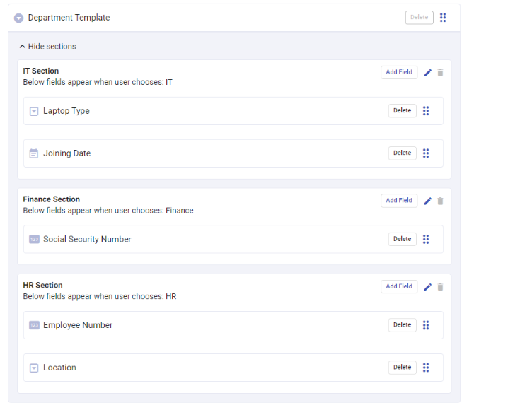 department template with unique fields for each department