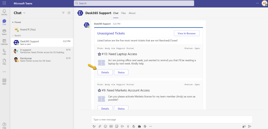 details button in the agent bot
