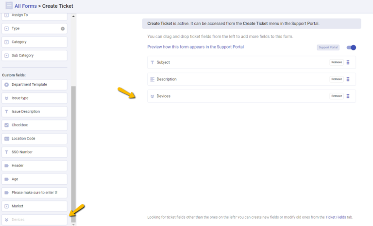 devices nested field dropdown