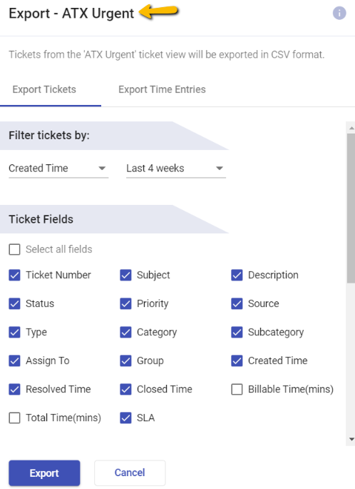 exporting atx urgent tickets