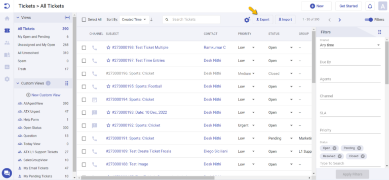 export button in the agent portal