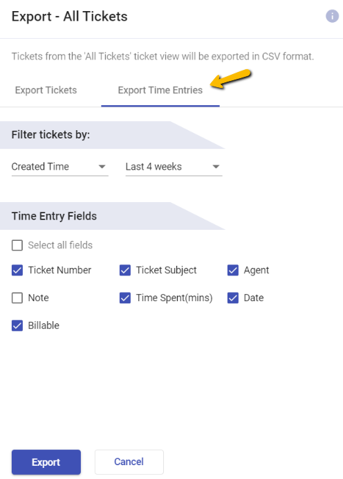 export time entries in Desk365
