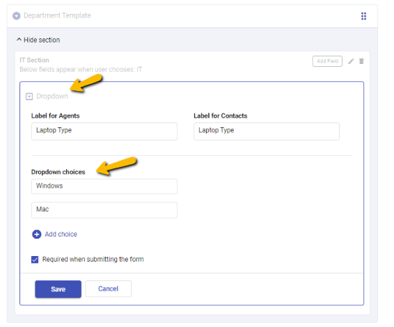 laptop type dropdown in IT section