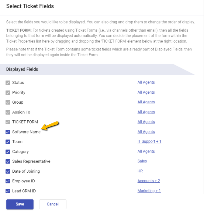 moving software name ticket field to the top in the ticket properties menu