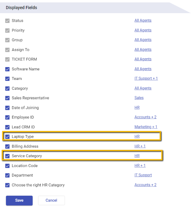 Only HR Team has access to laptop type and service category ticket fields