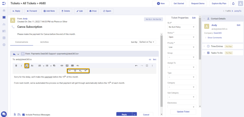 superscript and subscript options in editor
