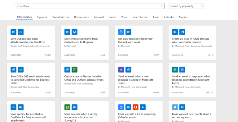 outlook templates in power automate