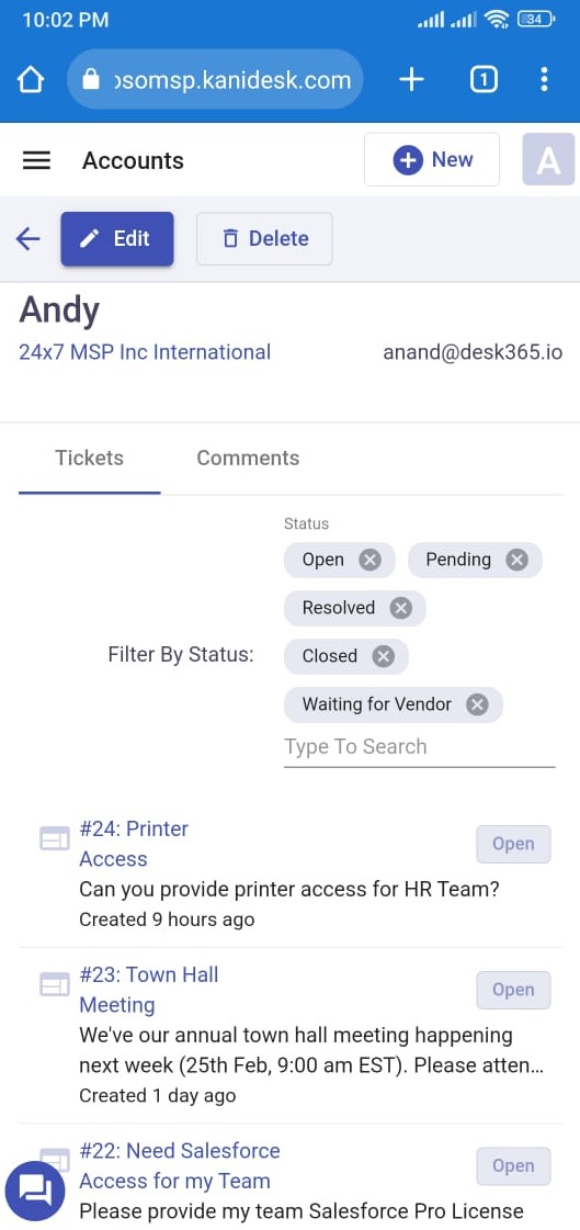 ticket history in contacts tab