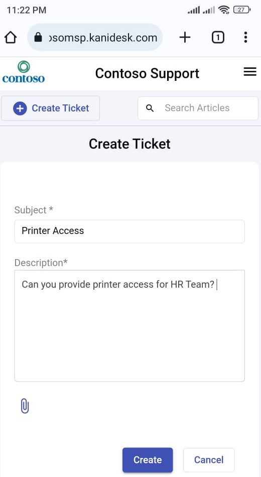 creating a ticket from support portal via phone