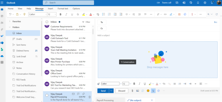 drag and drop customer's email from left to the screen on the right