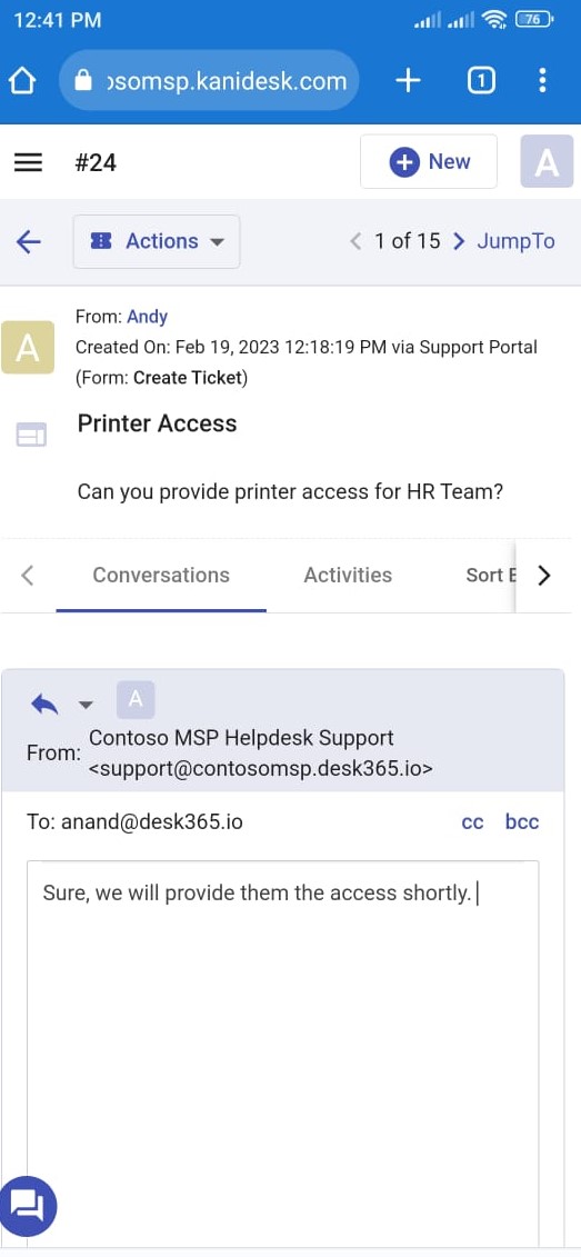 replying back to the tickets from the Agent Portal