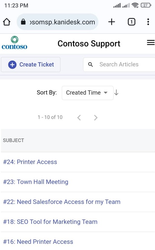 view the tickets created by you in the support portal