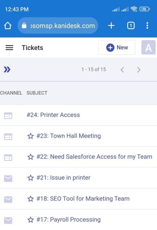 tickets list page in the agent portal