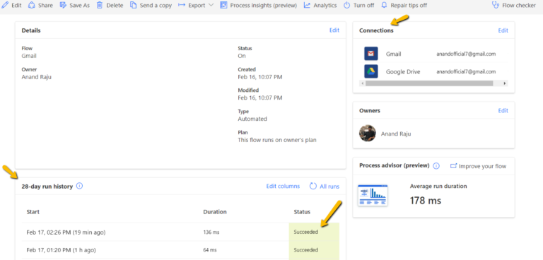 tracking flow status in power automate