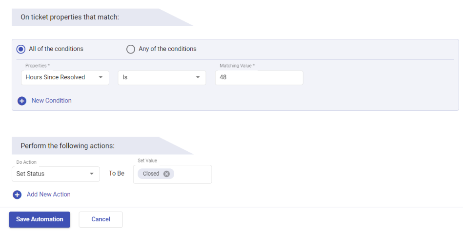 auto-closing resolved status ticket example