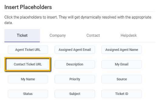 contact ticket URL placeholder in Desk365