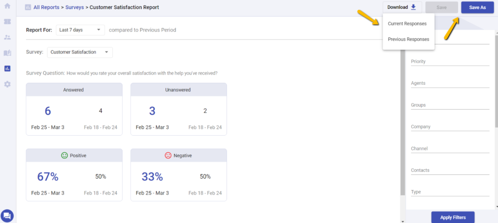 downloading and saving a customer satisfaction survey report