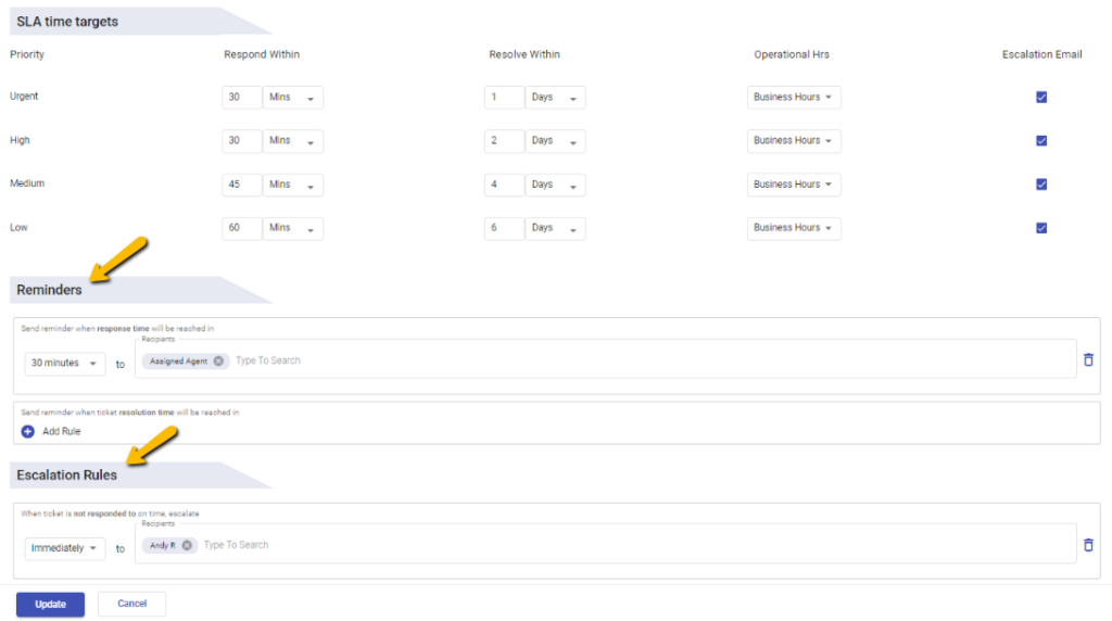 escalations and remainder rules in Desk365