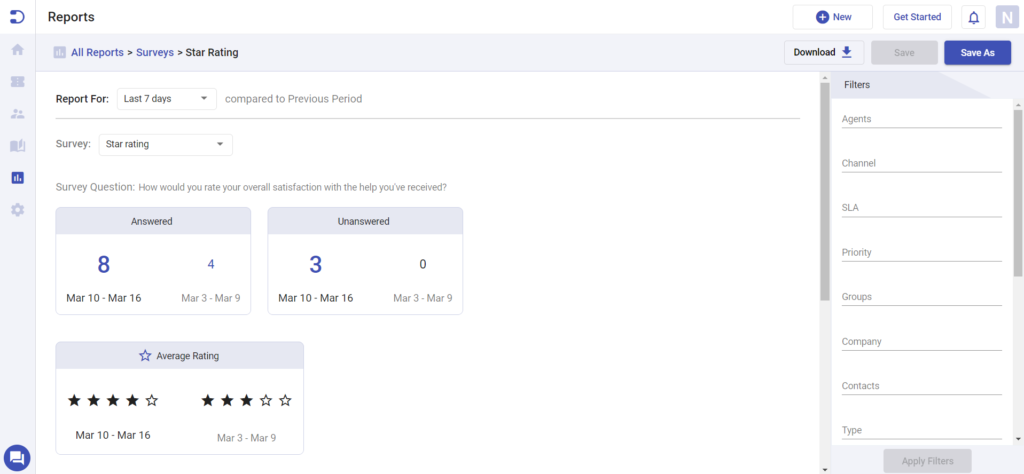 star rating survey data in Desk365 reports