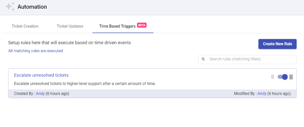 time based trigger created rule appears