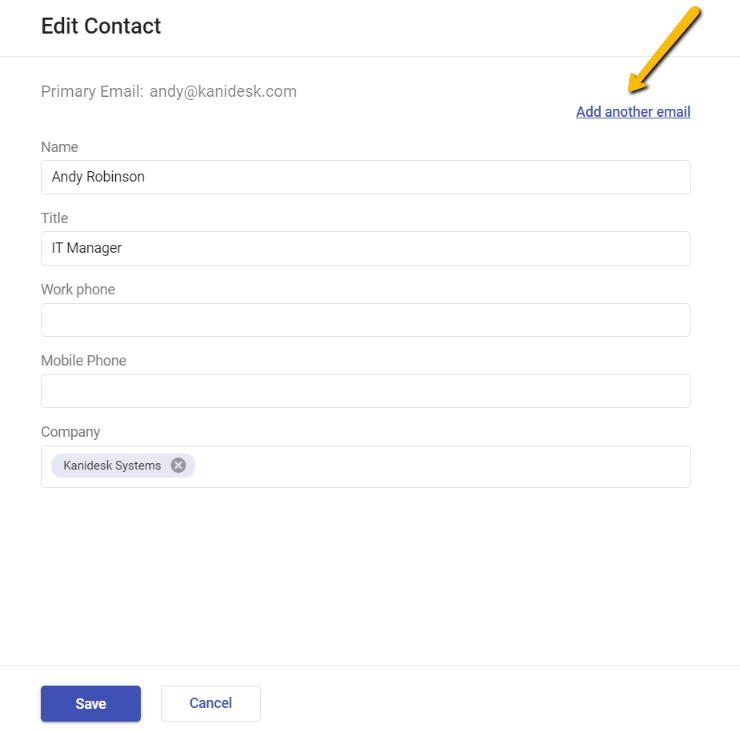 adding secondary emails for a primary contact in Desk365