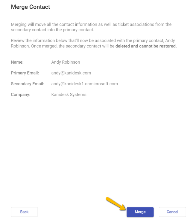 click on the merge button to merge two contacts into a single contact