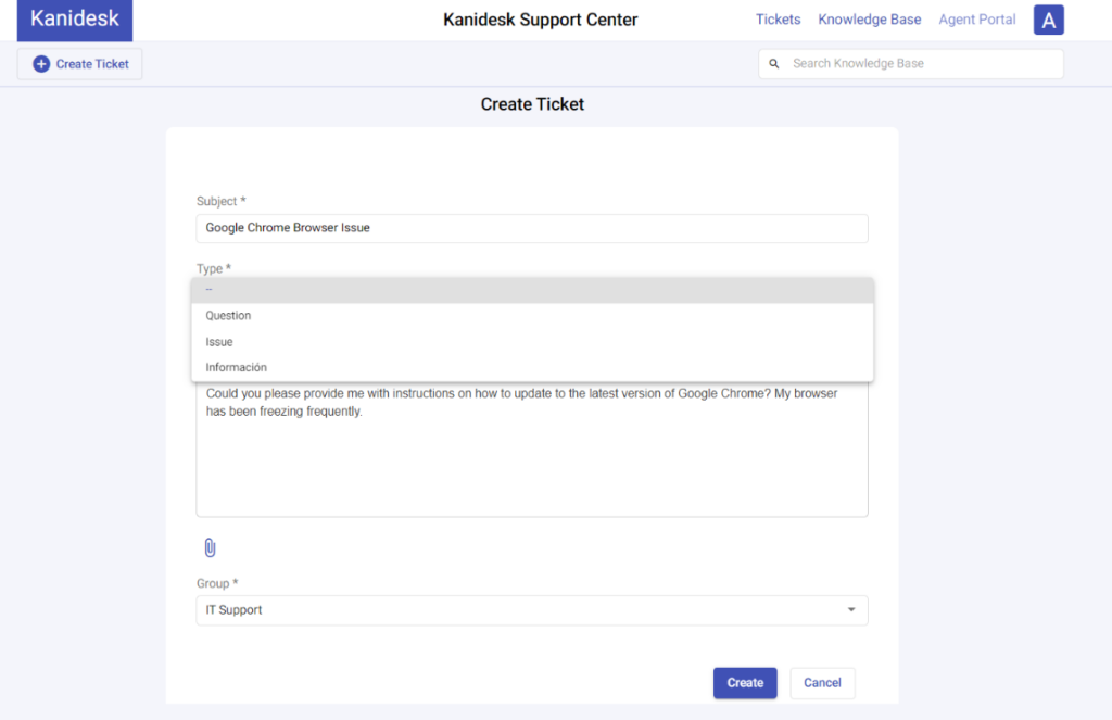 contact creating a ticket in the support portal