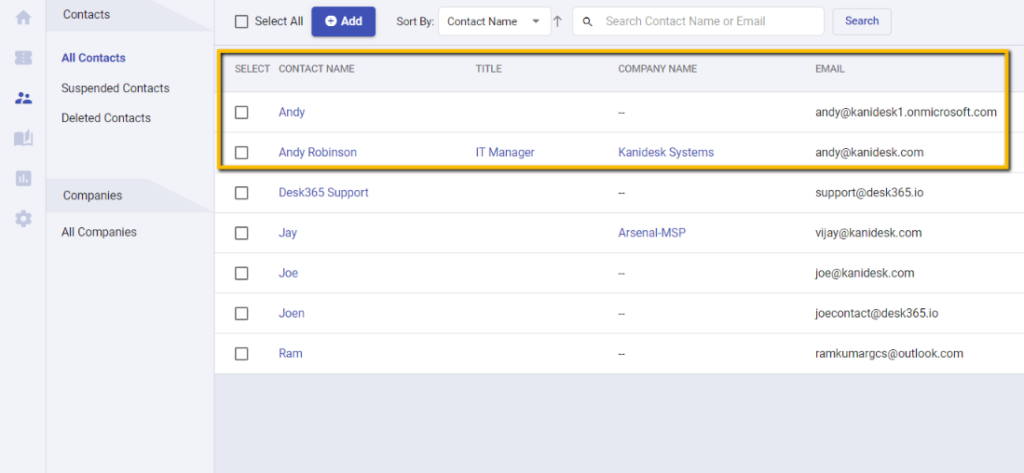 identifying duplicate contacts in Desk365