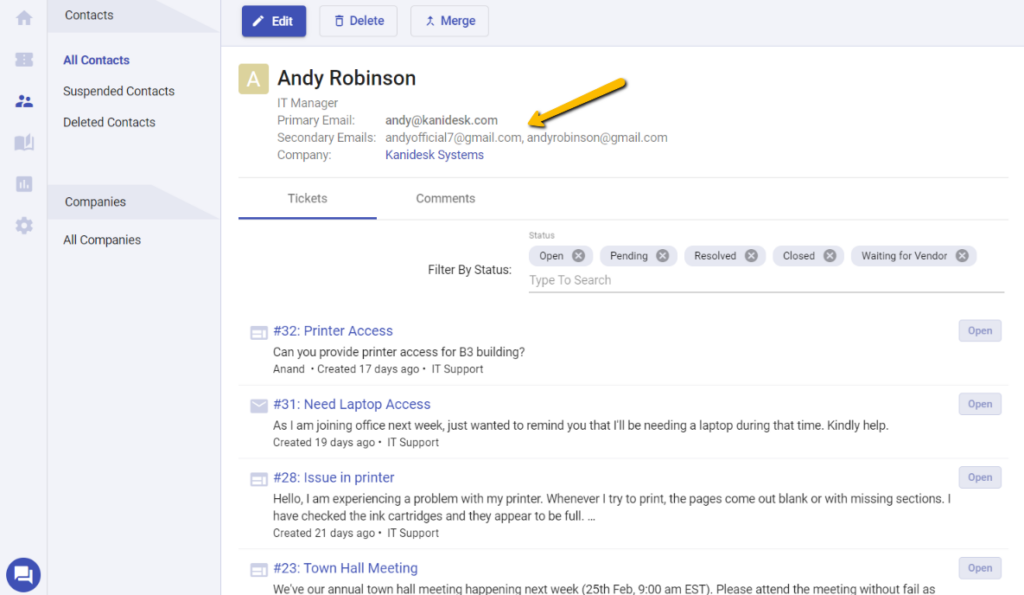 secondary emails addresses have been linked to the primary contact