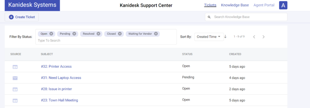 view the created tickets in the support portal