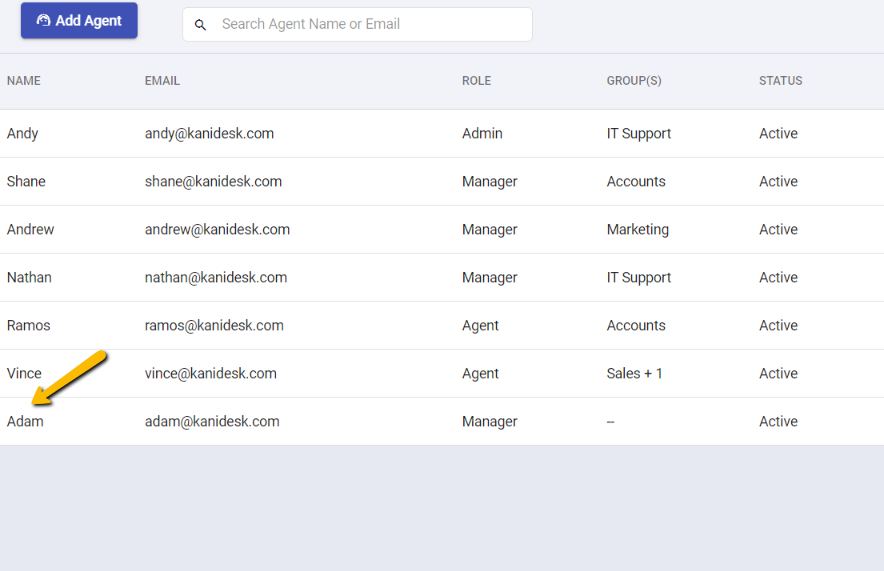 Agent adam is successfully created in your helpdesk