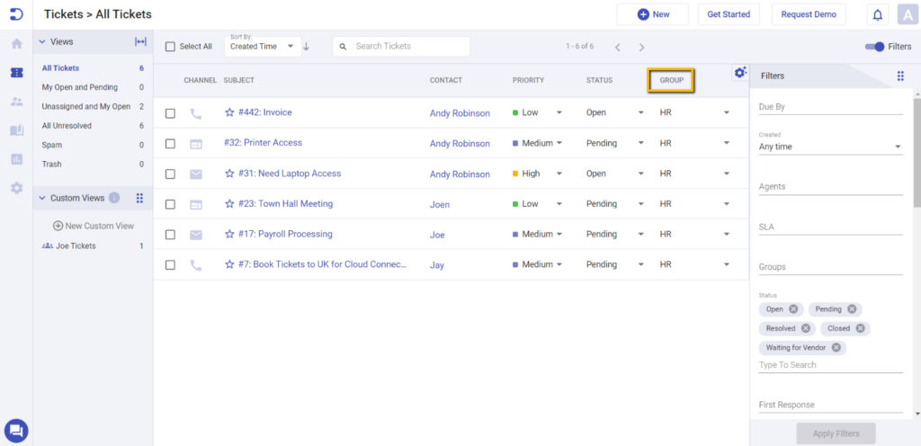 HR tickets appear in the helpdesk