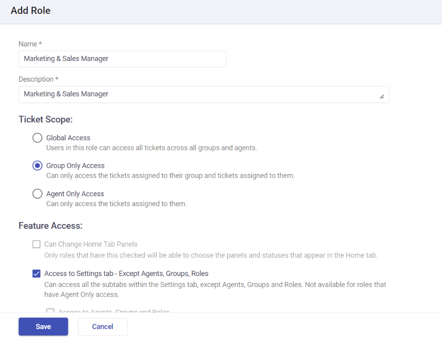 creating a new custom role in Desk365