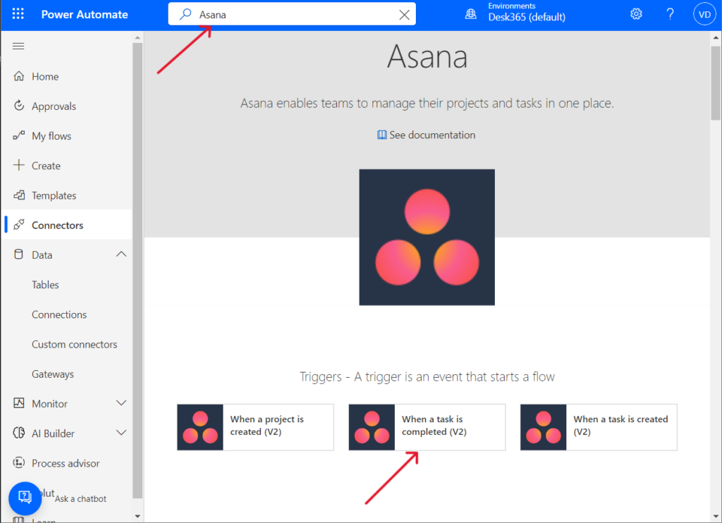 Select “When a task is completed (V2)” trigger