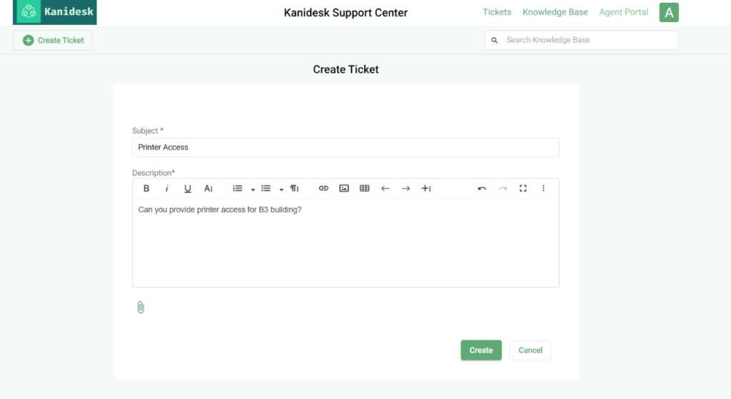 creating a ticket via support portal