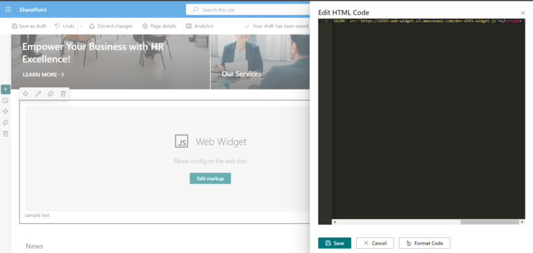 Adding Web Widget to a SharePoint Site | Desk365