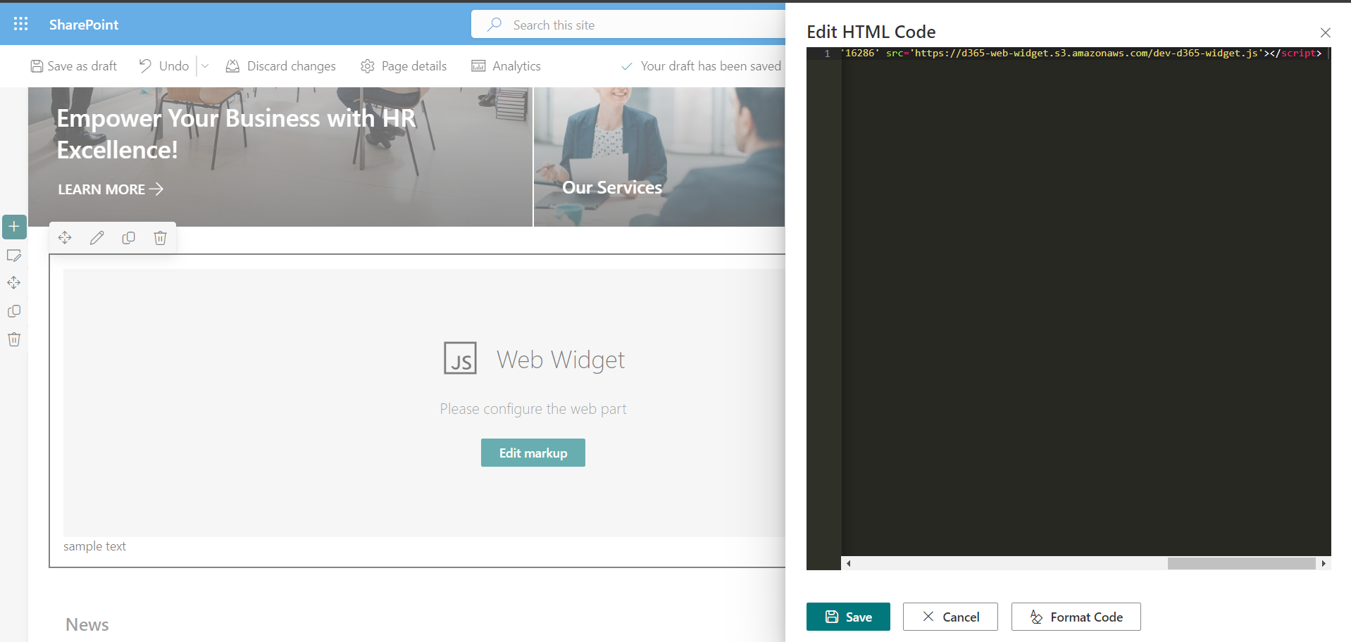 Adding Web Widget to a SharePoint Site | Desk365