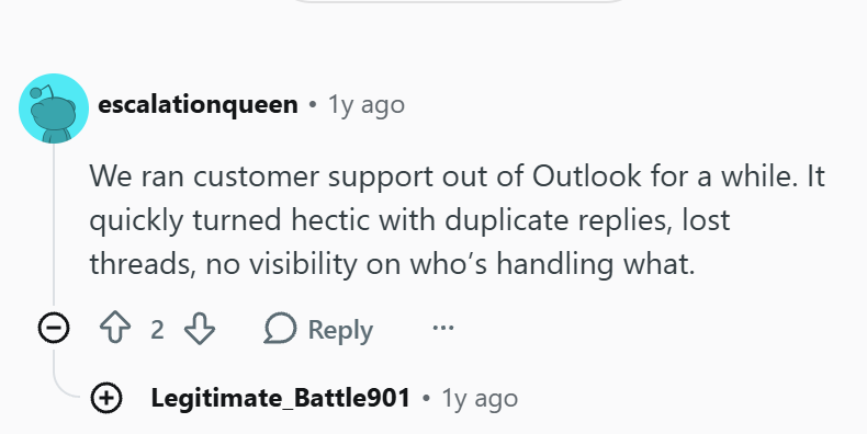 disadvantage of using outlook as a ticketing system