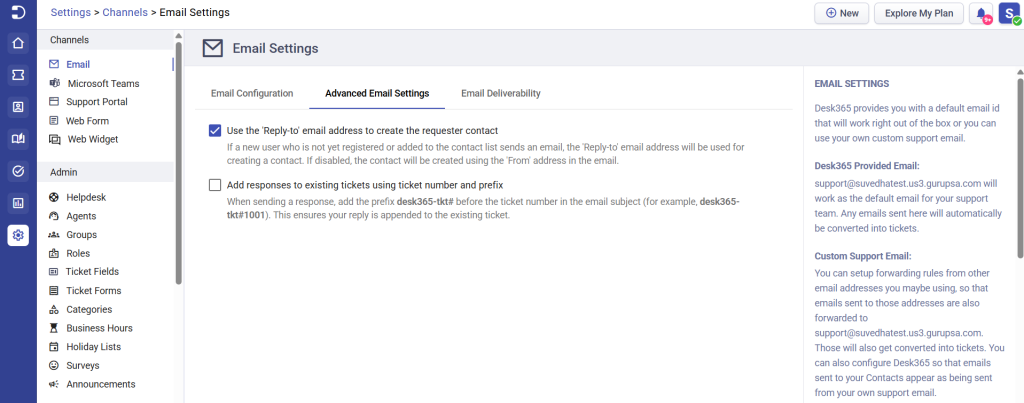 Desk365 email ticketing