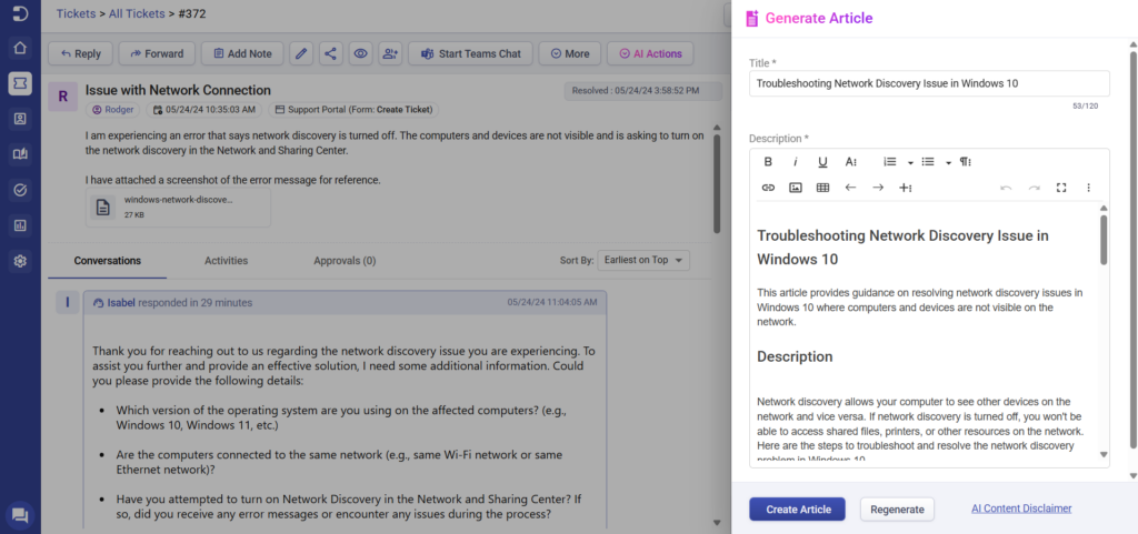 Generate KB article
