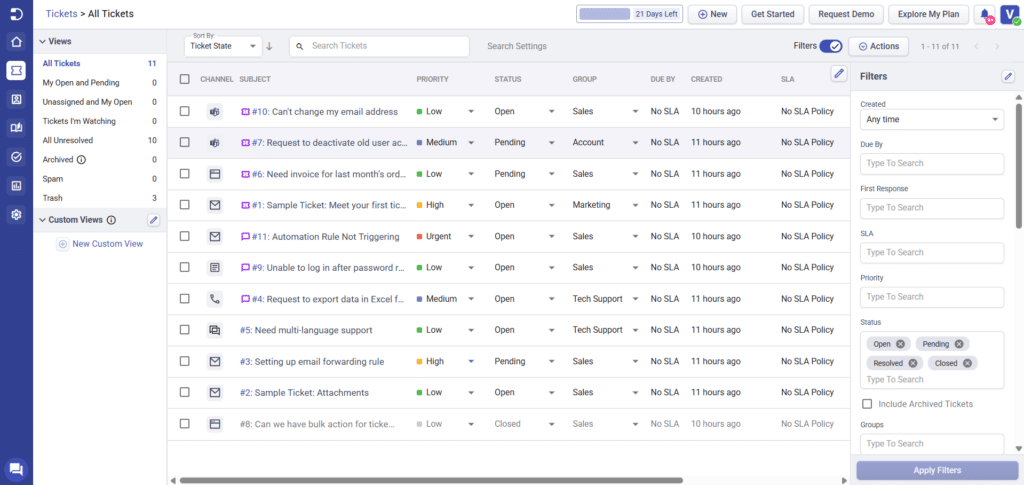 icons in ticket list view