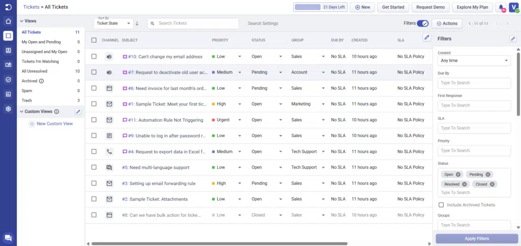 icons in ticket list view