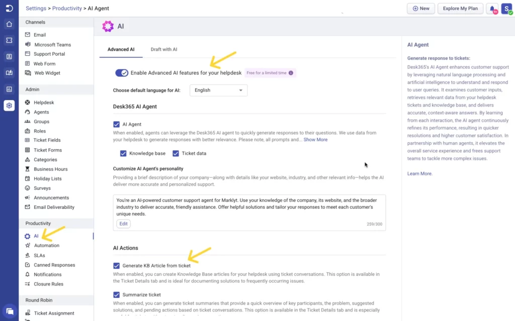Desk365 - AI knowledge base software
