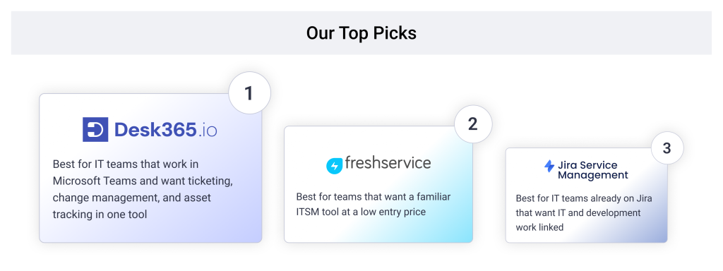 Top 3 ITSM tools