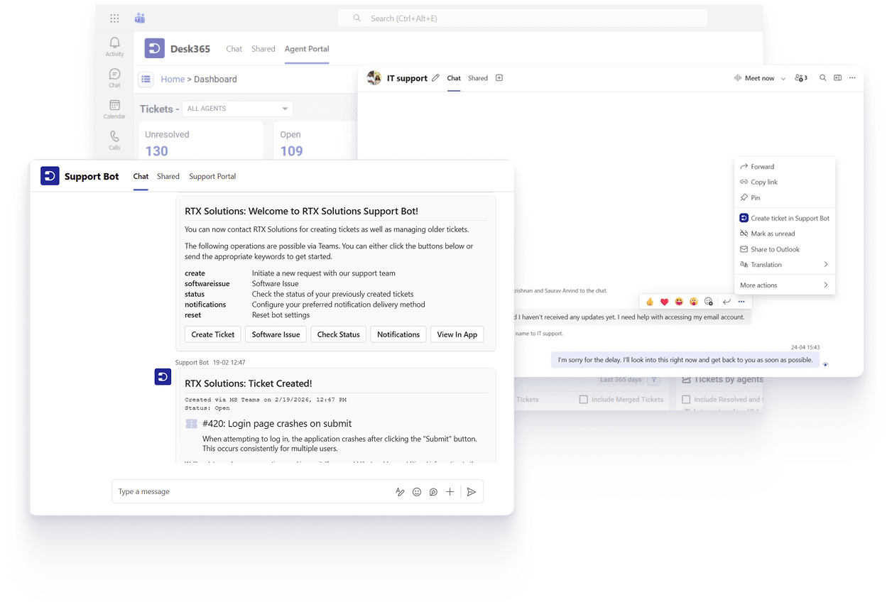 Microsoft Teams Ticketing System in Desk365